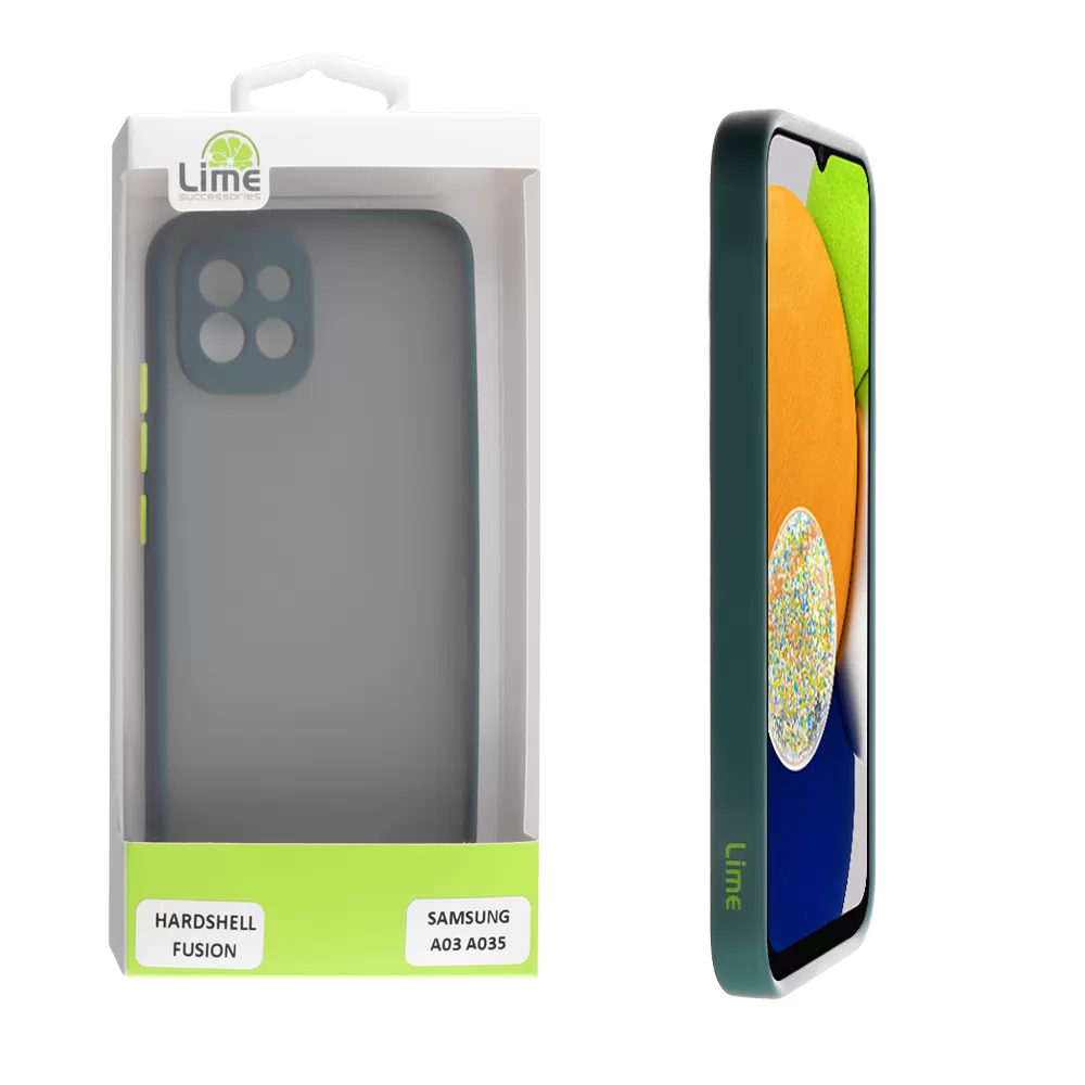 LIME HARDSHELL FUSION ΘΗΚΗ SAMSUNG A03 A035 6.5in  FULL CAMERA PROTECTION GREEN WITH YELLOW KEYS