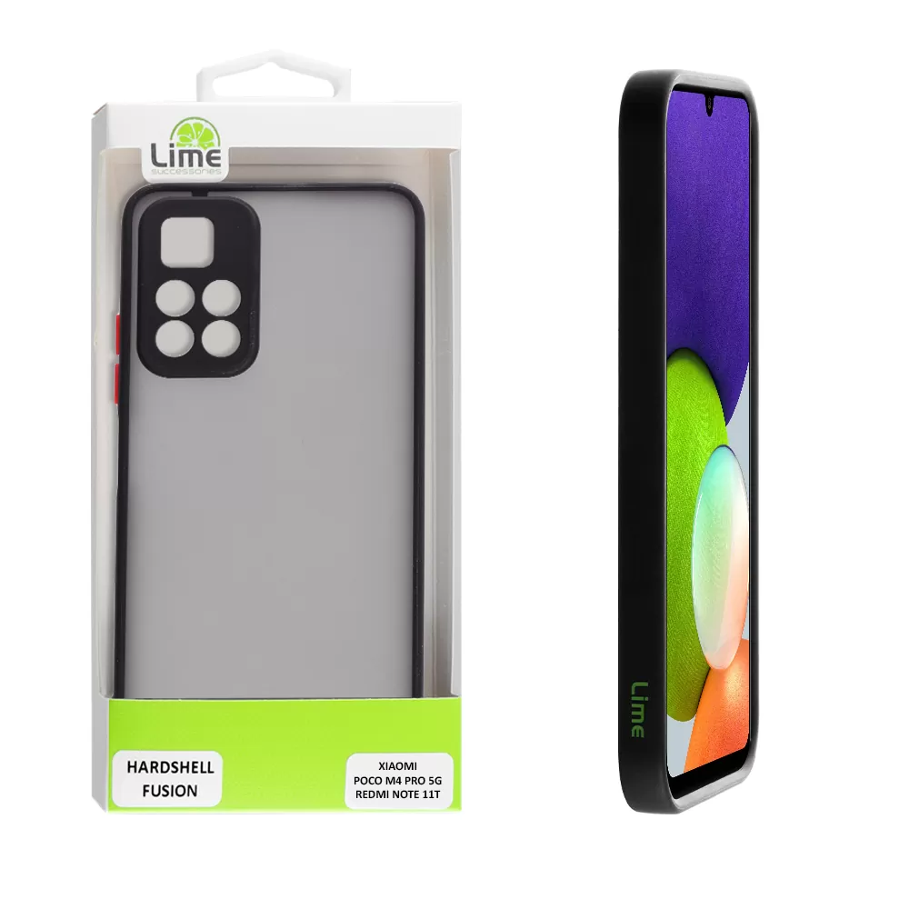 LIME HARDSHELL FUSION ΘΗΚΗ XIAOMI POCO M4 PRO 5G/REDMI NOTE 11T 5G 6.6in  FULL CAMERA PROTECTION BLACK WITH RED KEYS