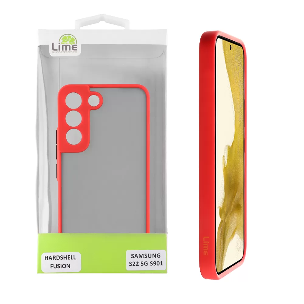 LIME HARDSHELL FUSION ΘΗΚΗ SAMSUNG S22 5G S901 6.1in  FULL CAMERA PROTECTION RED WITH BLACK KEYS