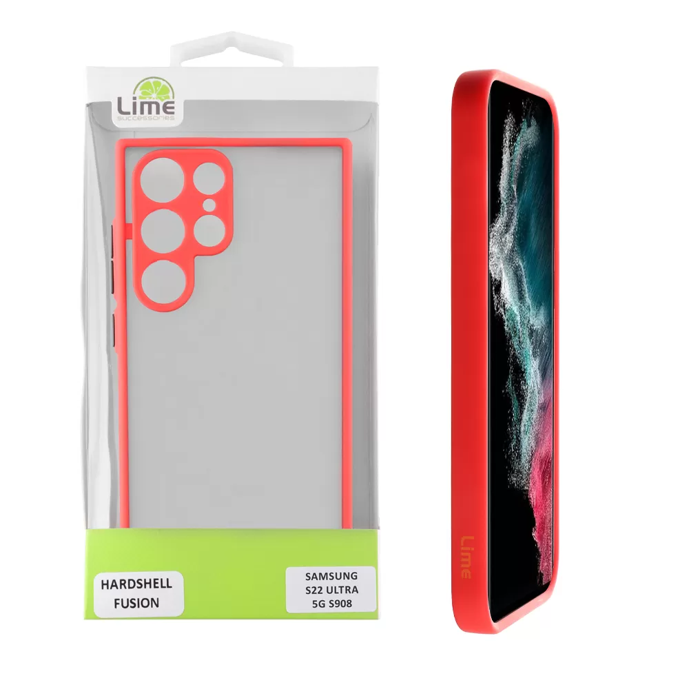 LIME HARDSHELL FUSION ΘΗΚΗ SAMSUNG S22 ULTRA 5G S908 6.8in  FULL CAMERA PROTECTION RED WITH BLACK KEYS