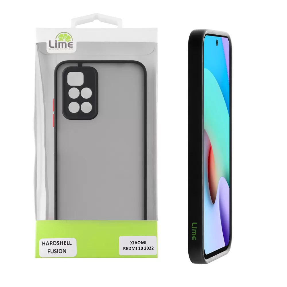 LIME HARDSHELL FUSION ΘΗΚΗ XIAOMI REDMI 10/REDMI 10 2022 6.5in  FULL CAMERA PROTECTION BLACK WITH RED KEYS