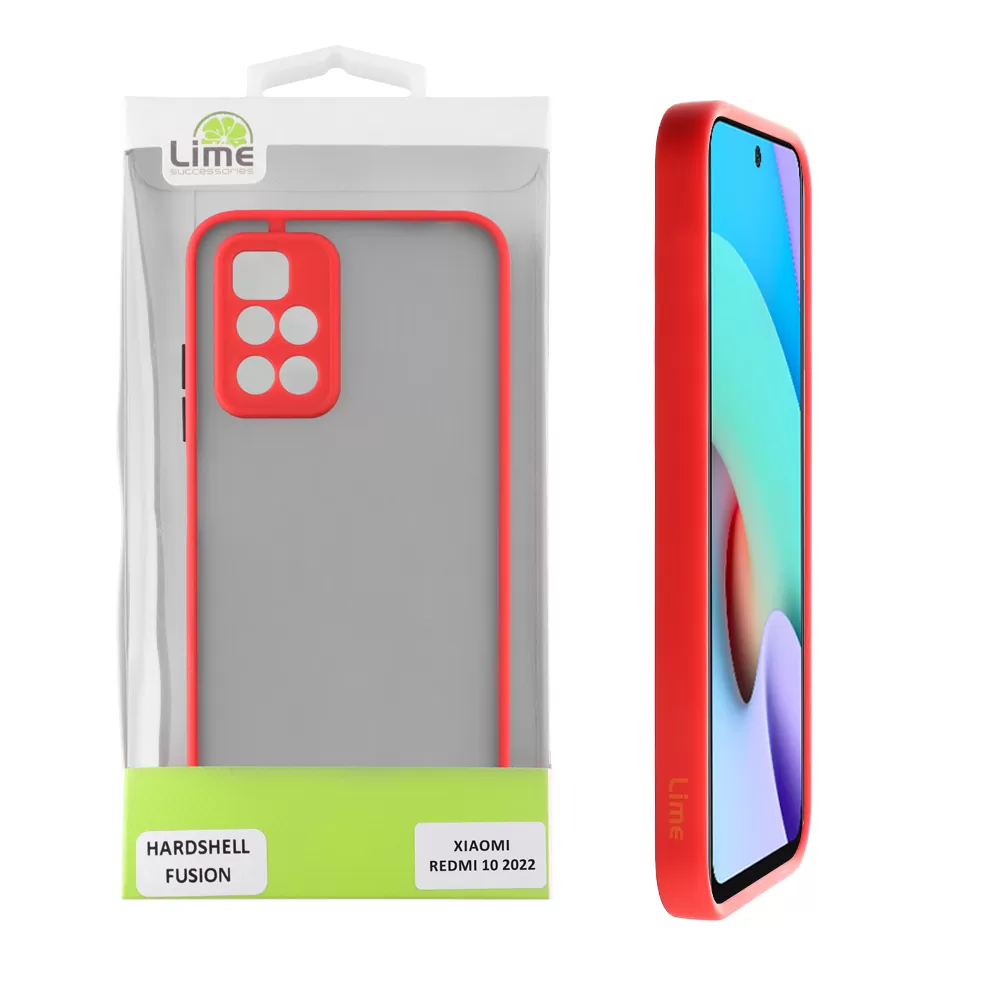 LIME HARDSHELL FUSION ΘΗΚΗ XIAOMI REDMI 10/REDMI 10 2022 6.5in  FULL CAMERA PROTECTION RED WITH BLACK KEYS