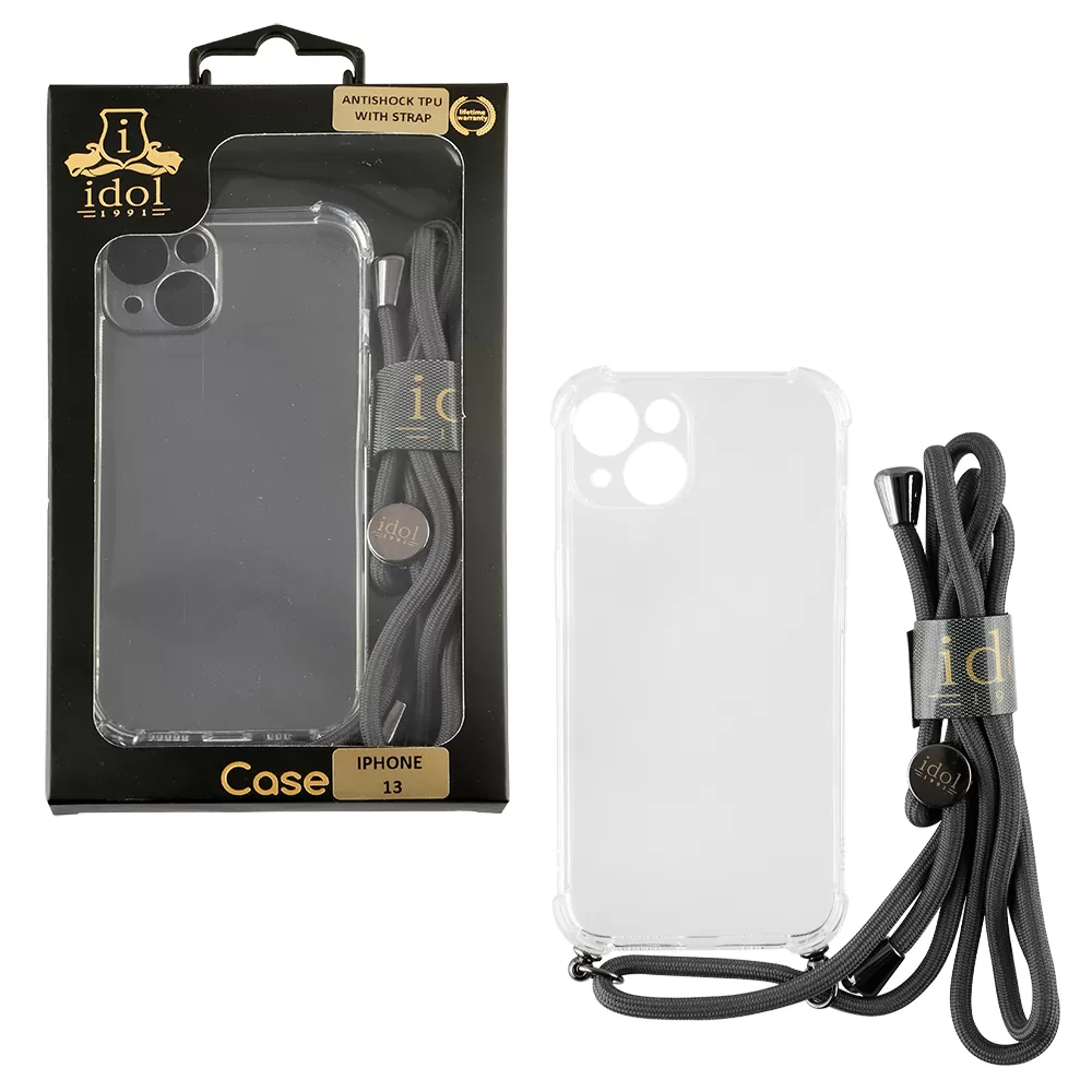 IDOL 1991 ANTISHOCK AIR TPU ΘΗΚΗ IPHONE 13 6.1in WITH STRAP FULL CAMERA PROTECTION ΔΙΑΦΑΝΗ