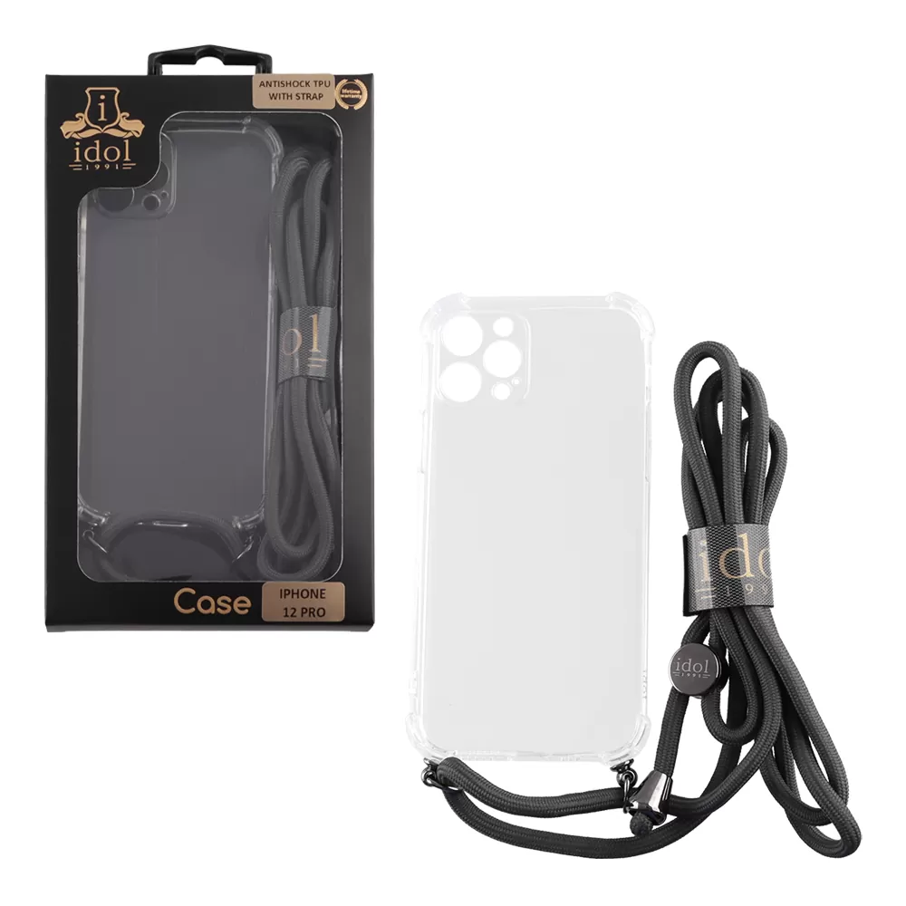 IDOL 1991 ANTISHOCK AIR TPU ΘΗΚΗ IPHONE 12 PRO 6.1in  WITH STRAP FULL CAMERA PROTECTION ΔΙΑΦΑΝΗ