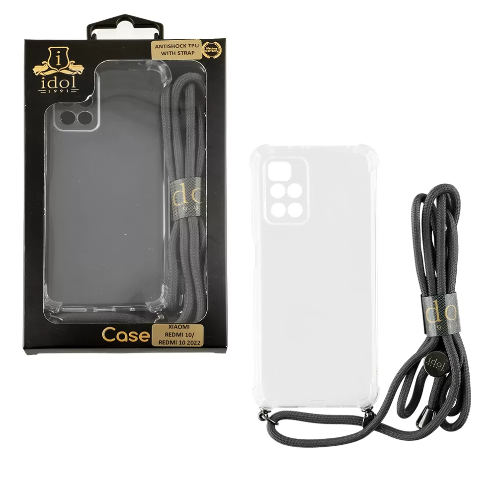 IDOL 1991 ANTISHOCK AIR TPU ΘΗΚΗ XIAOMI REDMI 10/REDMI 10 2022 6.5in WITH STRAP FULL CAMERA PROTECTION ΔΙΑΦΑΝΗ