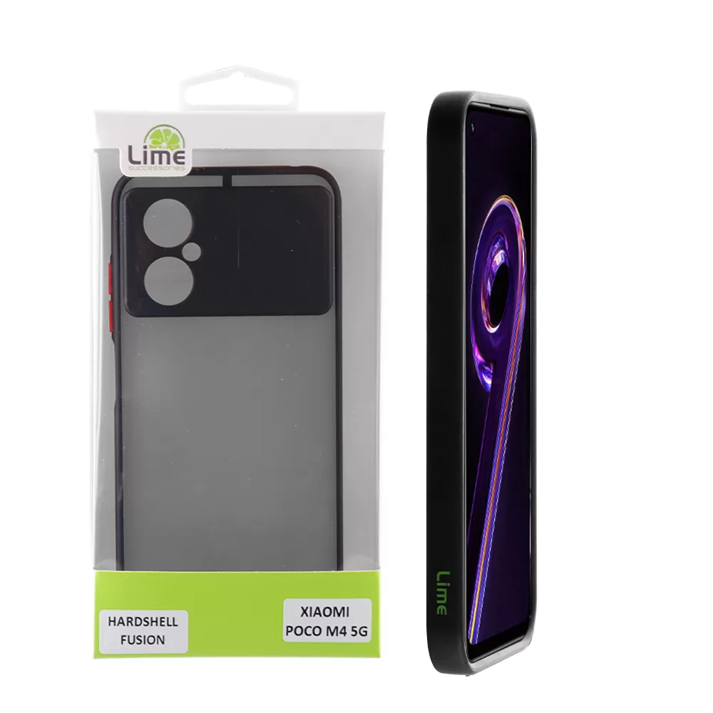 LIME HARDSHELL FUSION ΘΗΚΗ XIAOMI POCO M4 5G 6.58in  FULL CAMERA PROTECTION BLACK WITH RED KEYS