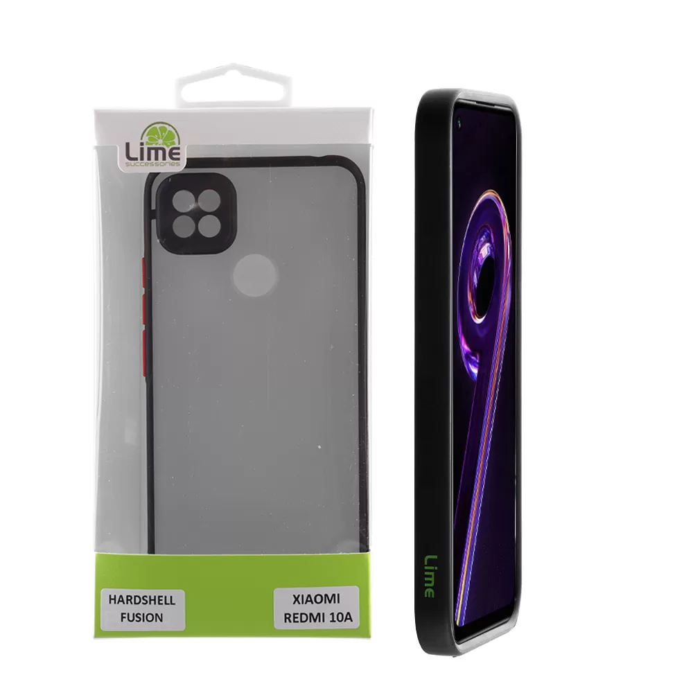 LIME HARDSHELL FUSION ΘΗΚΗ XIAOMI REDMI 10A 6.53in  FULL CAMERA PROTECTION BLACK WITH RED KEYS