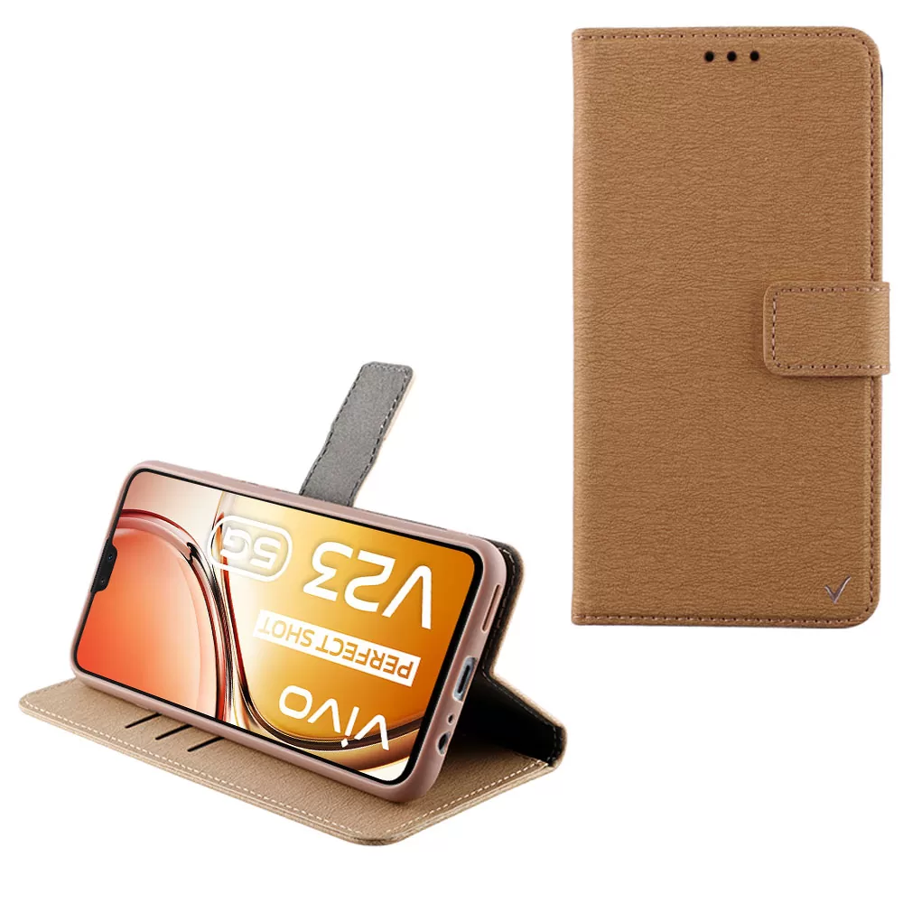 VOLTE-TEL ALLURE ΘΗΚΗ VIVO V23 5G 6.44in  MAGNET BOOK STAND CLIP GOLD