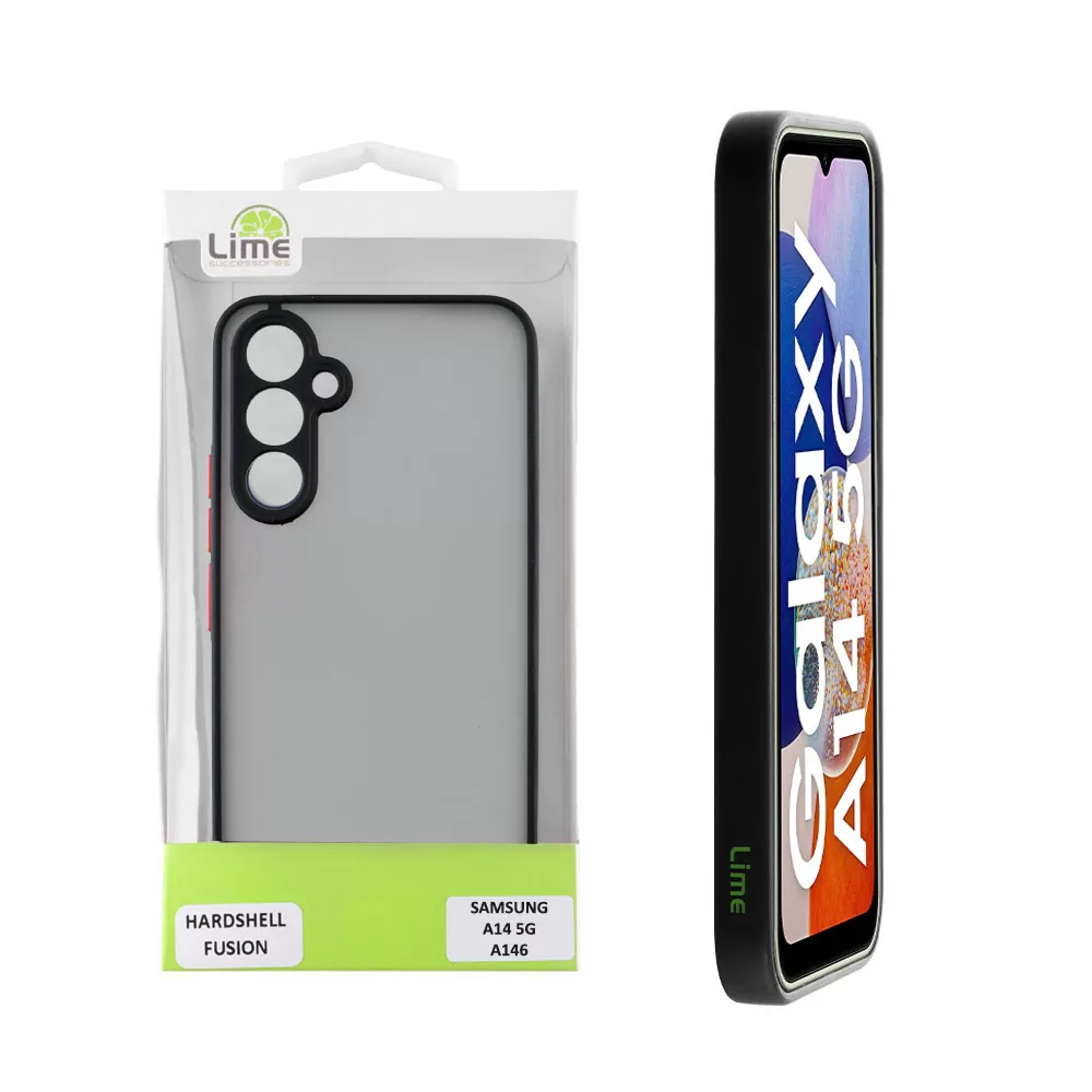 LIME HARDSHELL FUSION ΘΗΚΗ SAMSUNG A14 4G A145/A14 5G A146 6.6in  FULL CAMERA PROTECTION BLACK WITH RED KEYS