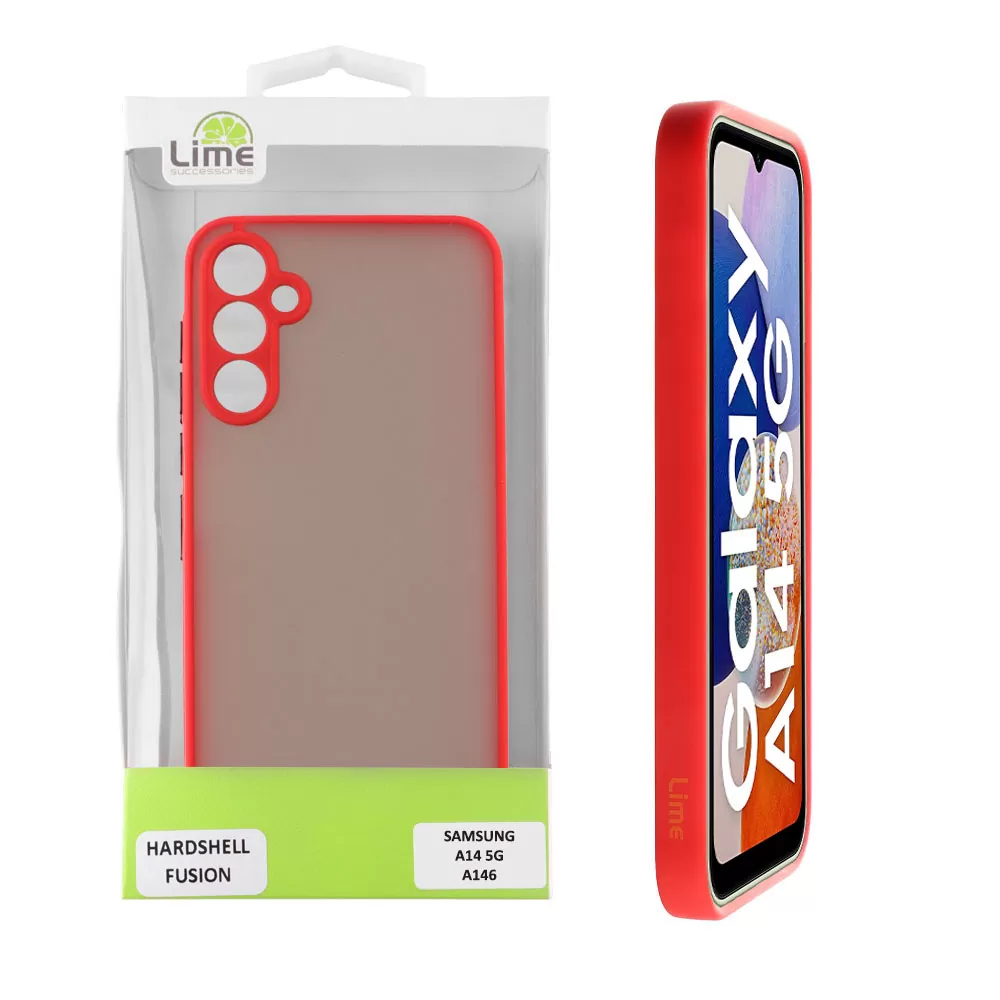 LIME HARDSHELL FUSION ΘΗΚΗ SAMSUNG A14 4G A145/A14 5G A146 6.6in  FULL CAMERA PROTECTION RED WITH BLACK KEYS