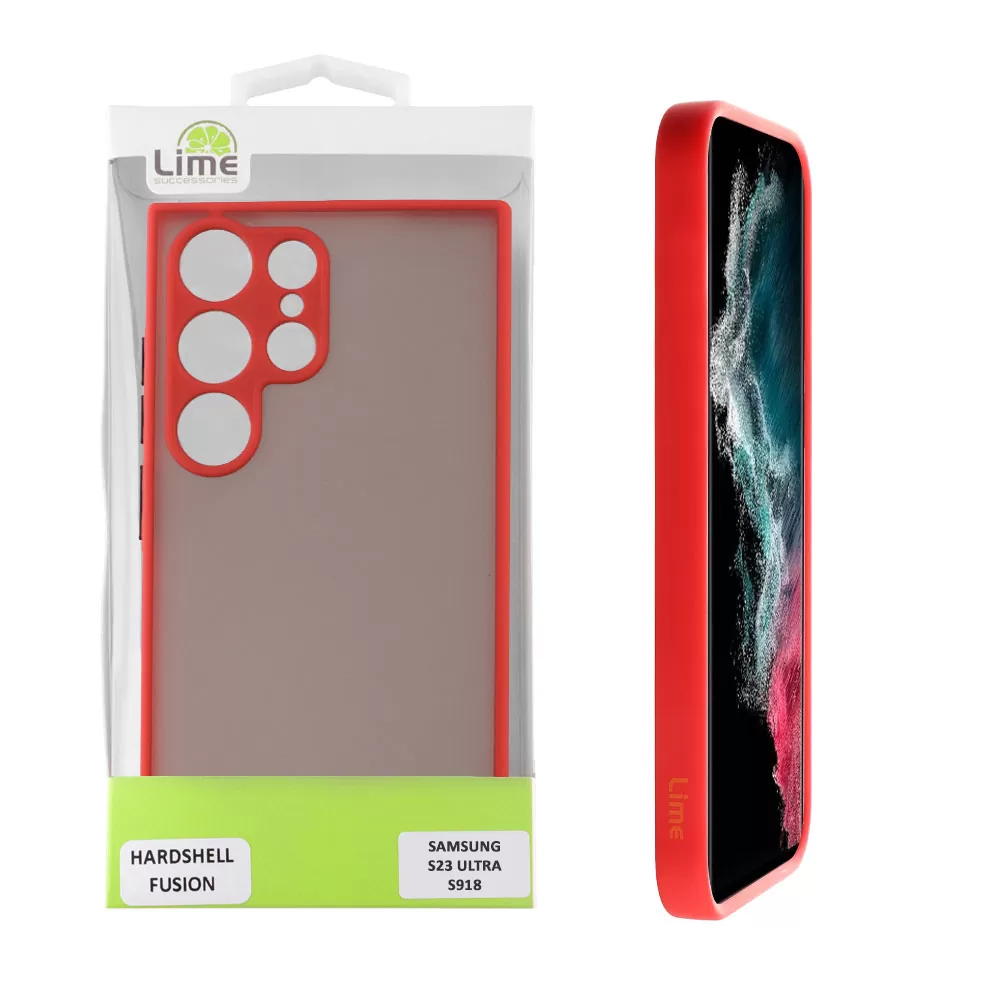 LIME HARDSHELL FUSION ΘΗΚΗ SAMSUNG S23 ULTRA 5G S918 6.8in  FULL CAMERA PROTECTION RED WITH BLACK KEYS