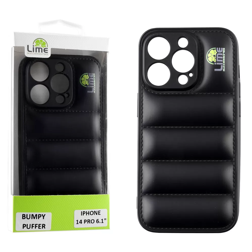 LIME BUMPY PUFFER ΘΗΚΗ IPHONE 14 PRO 6.1in  TPU FULL CAMERA PROTECTION BLACK