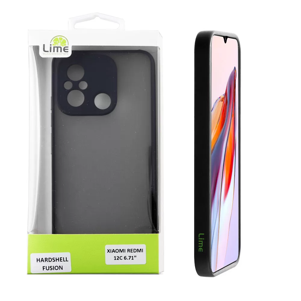LIME HARDSHELL FUSION ΘΗΚΗ XIAOMI REDMI 12C 6.71in  FULL CAMERA PROTECTION BLACK WITH RED KEYS