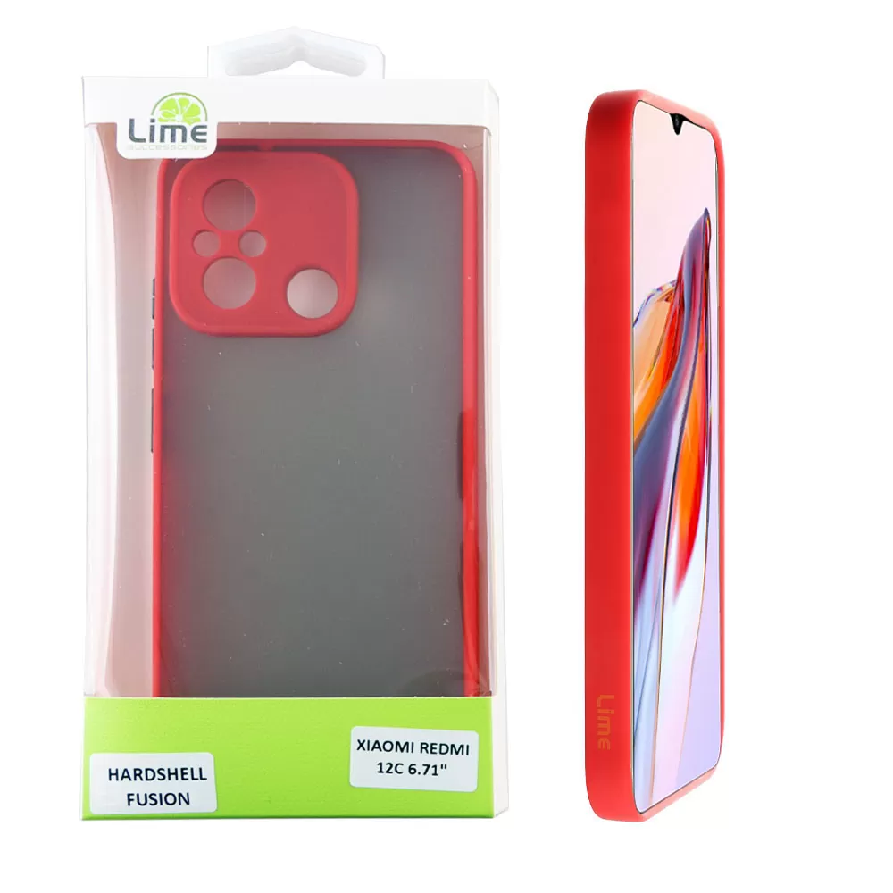 LIME HARDSHELL FUSION ΘΗΚΗ XIAOMI REDMI 12C 6.71in  FULL CAMERA PROTECTION RED WITH BLACK KEYS