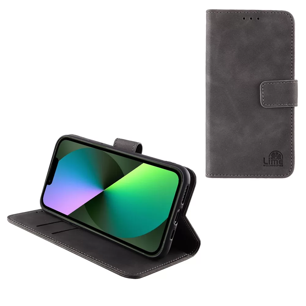 LIME ESSENTIAL ΘΗΚΗ IPHONE 13 MINI 5.4in  MAGNET BOOK STAND CLIP GREY