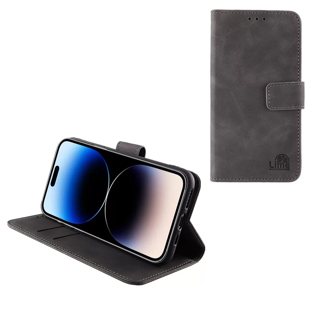 LIME ESSENTIAL ΘΗΚΗ IPHONE 14 PRO MAX 6.7in  MAGNET BOOK STAND CLIP GREY