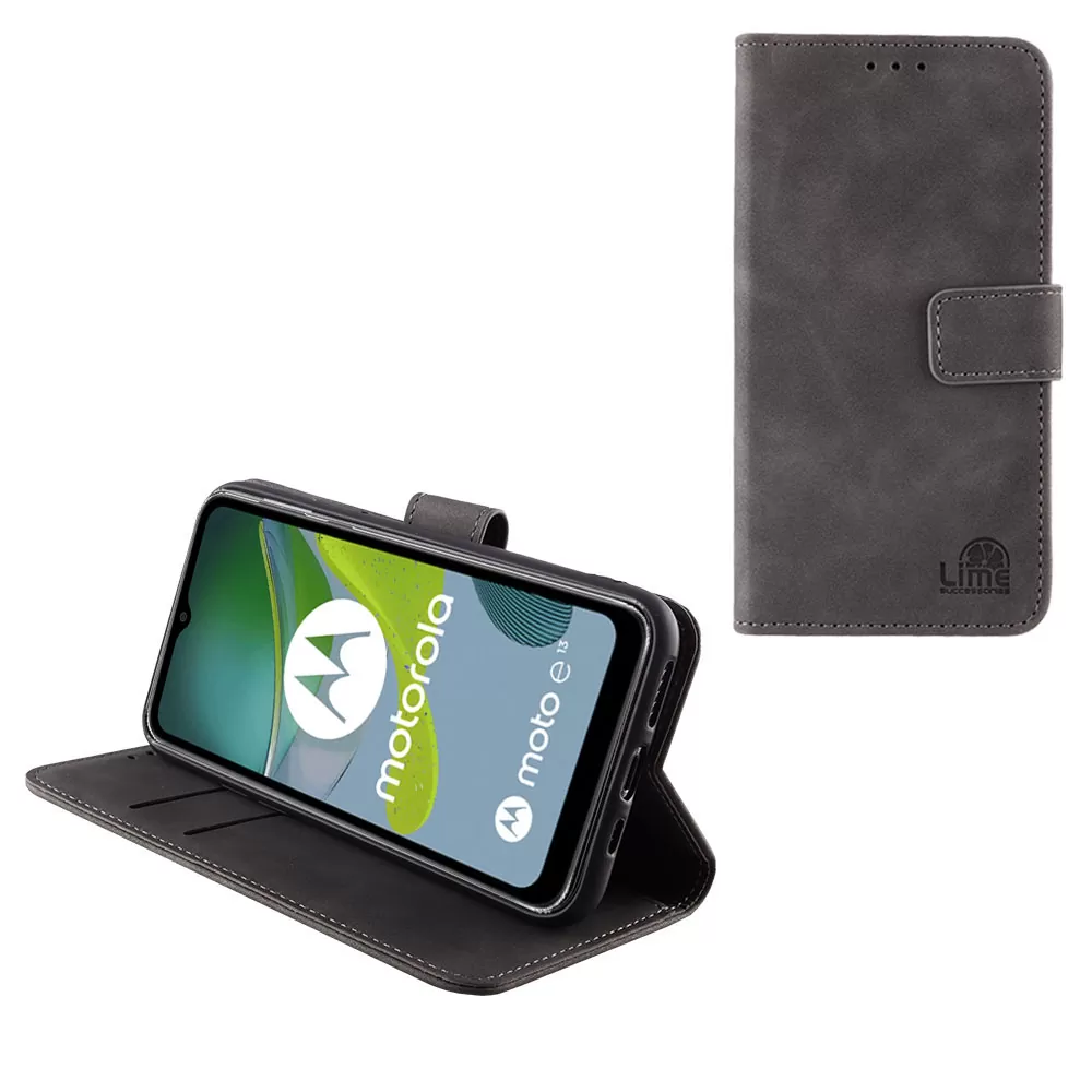 LIME ESSENTIAL ΘΗΚΗ MOTOROLA MOTO E13 6.5in  MAGNET BOOK STAND CLIP GREY