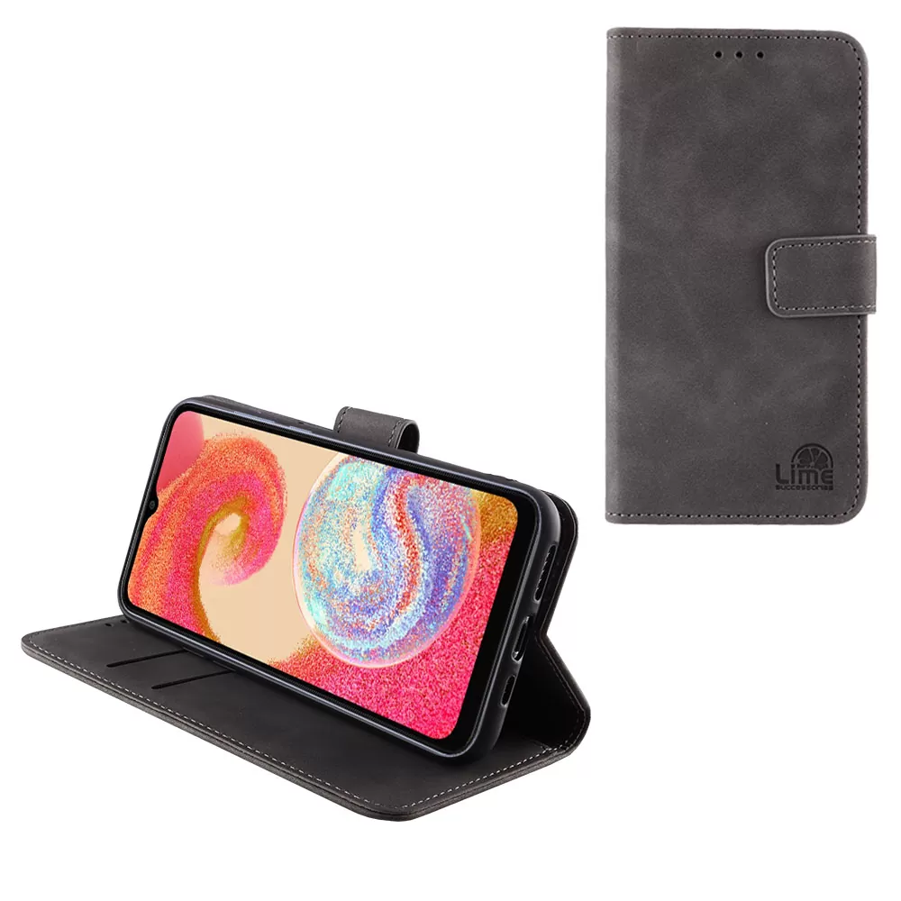 LIME ESSENTIAL ΘΗΚΗ SAMSUNG A04e A042 6.5in  MAGNET BOOK STAND CLIP GREY