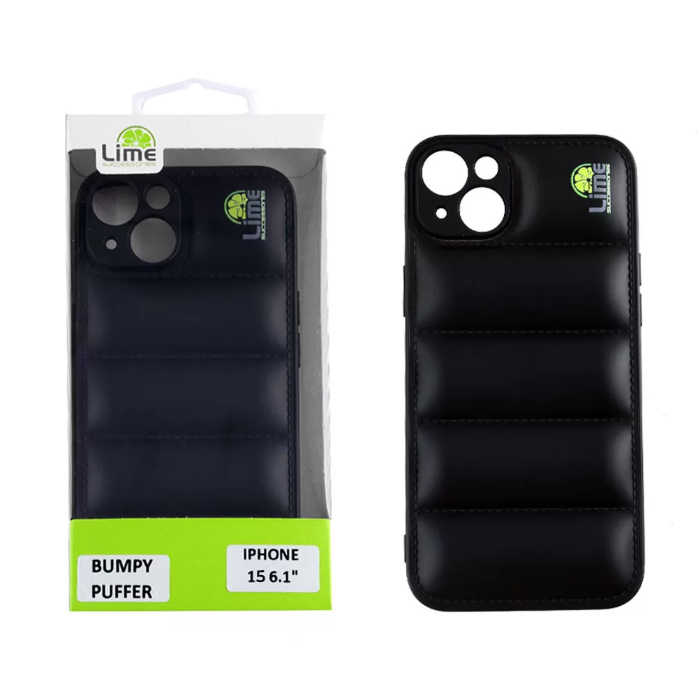 LIME BUMPY PUFFER ΘΗΚΗ IPHONE 15 6.1in  TPU FULL CAMERA PROTECTION BLACK
