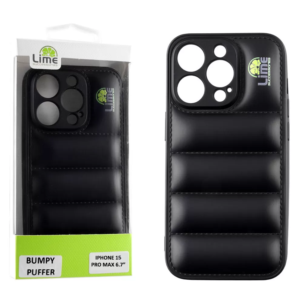 LIME BUMPY PUFFER ΘΗΚΗ IPHONE 15 PRO MAX 6.7in  TPU FULL CAMERA PROTECTION BLACK