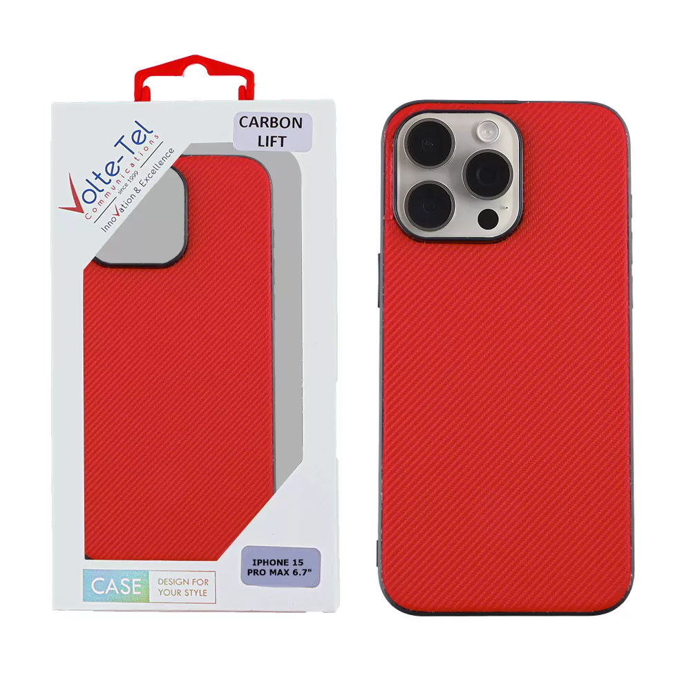 VOLTE-TEL CARBON LIFT ΘΗΚΗ IPHONE 15 PRO MAX 6.7in  CAMERA GUARD PROTECTION RED