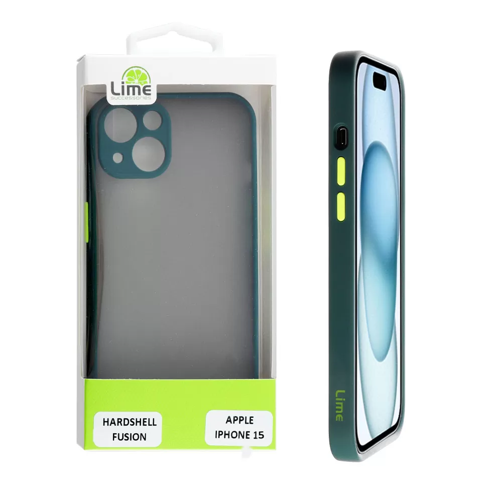 LIME HARDSHELL FUSION ΘΗΚΗ IPHONE 15 6.1in  FULL CAMERA PROTECTION GREEN WITH YELLOW KEYS