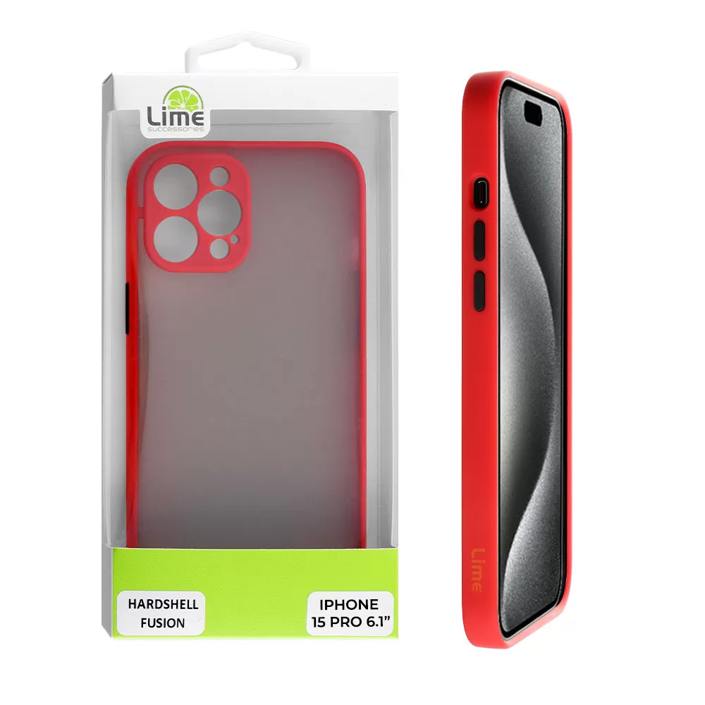 LIME HARDSHELL FUSION ΘΗΚΗ IPHONE 15 PRO 6.1in  FULL CAMERA PROTECTION RED WITH BLACK KEYS