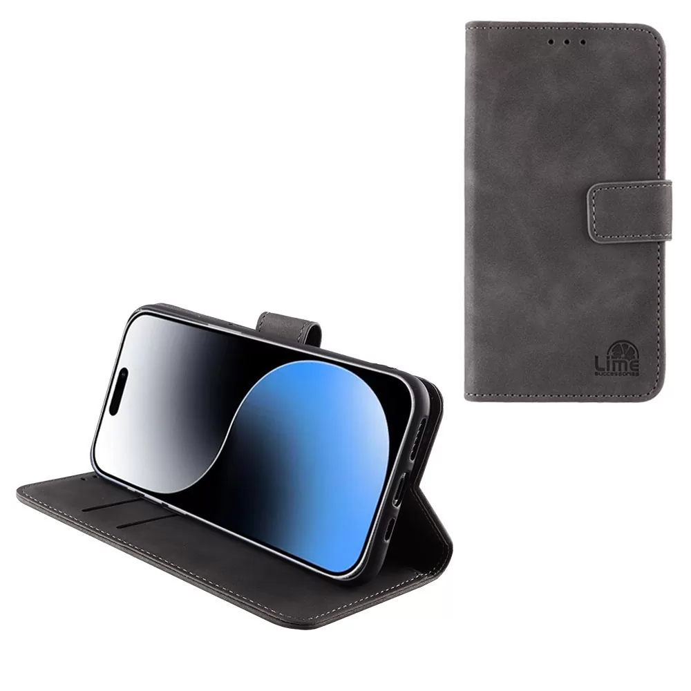 LIME ESSENTIAL ΘΗΚΗ IPHONE 15 PLUS 6.7in  MAGNET BOOK STAND CLIP GREY