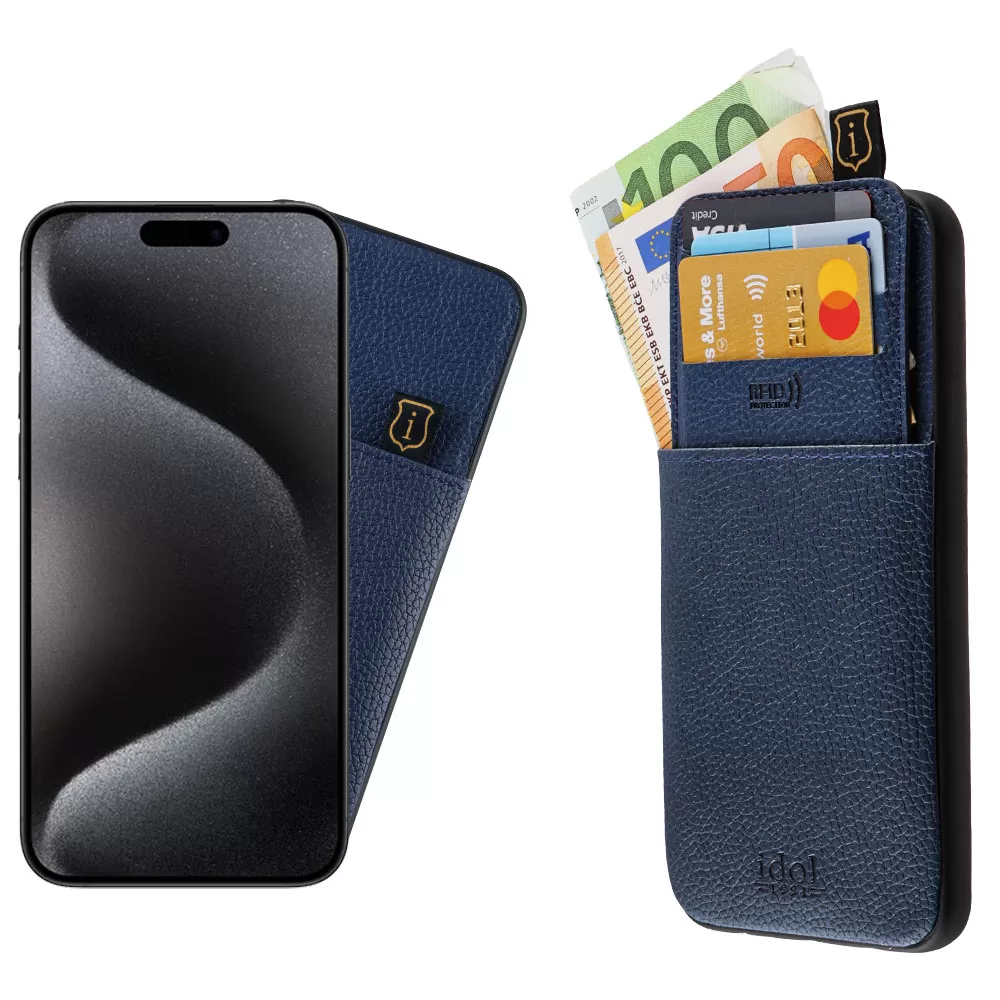 IDOL 1991 ANTI-RFID LEATHER SMART WALLET ΘΗΚΗ IPHONE 15 6.1in CAMERA GUARD BLUE
