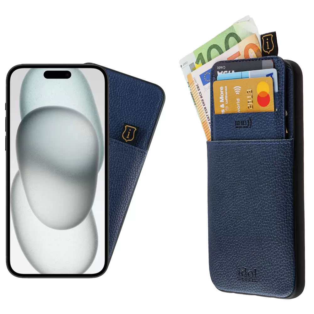 IDOL 1991 ANTI-RFID LEATHER SMART WALLET ΘΗΚΗ IPHONE 15 PLUS 6.7in CAMERA GUARD BLUE