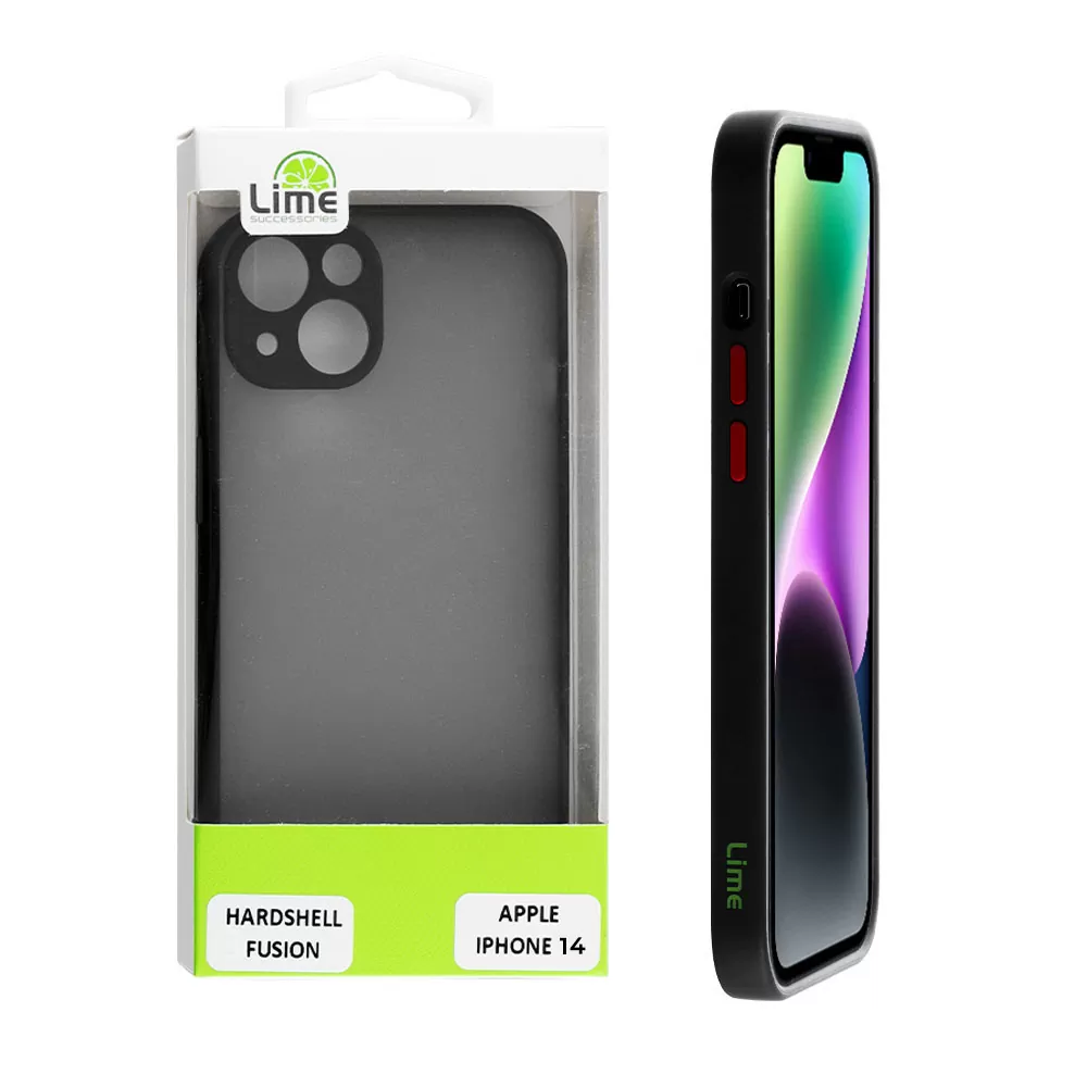 LIME HARDSHELL FUSION ΘΗΚΗ IPHONE 14 6.1in  FULL CAMERA PROTECTION BLACK WITH RED KEYS