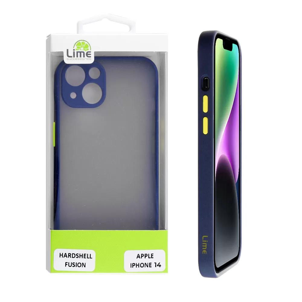 LIME HARDSHELL FUSION ΘΗΚΗ IPHONE 14 6.1in  FULL CAMERA PROTECTION BLUE WITH YELLOW KEYS