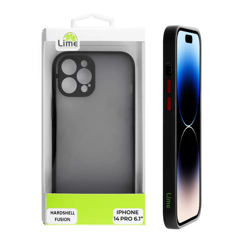 LIME HARDSHELL FUSION ΘΗΚΗ IPHONE 14 PRO 6.1in  FULL CAMERA PROTECTION BLACK WITH RED KEYS
