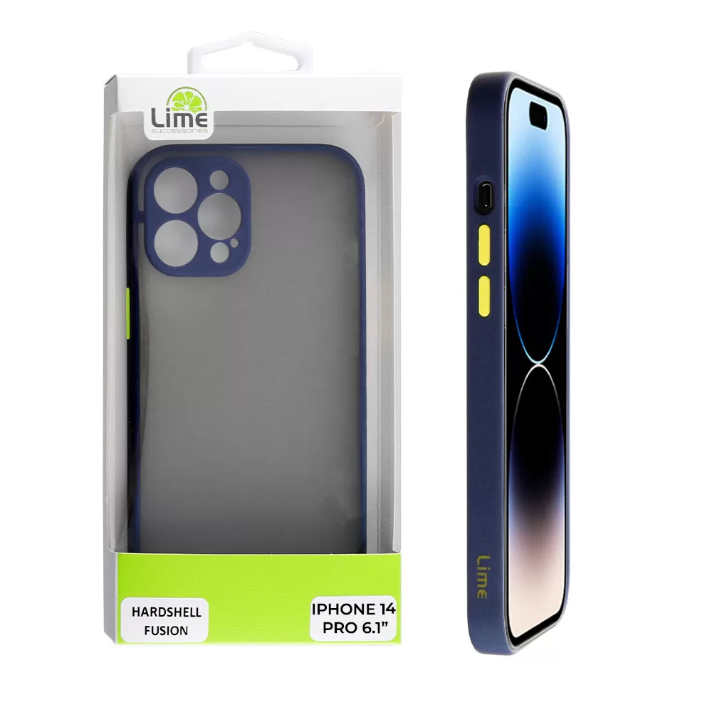 LIME HARDSHELL FUSION ΘΗΚΗ IPHONE 14 PRO 6.1in  FULL CAMERA PROTECTION BLUE WITH YELLOW KEYS