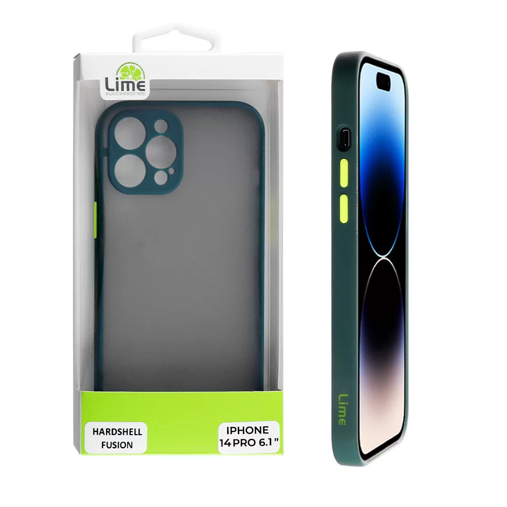 LIME HARDSHELL FUSION ΘΗΚΗ IPHONE 14 PRO 6.1in  FULL CAMERA PROTECTION GREEN WITH YELLOW KEYS