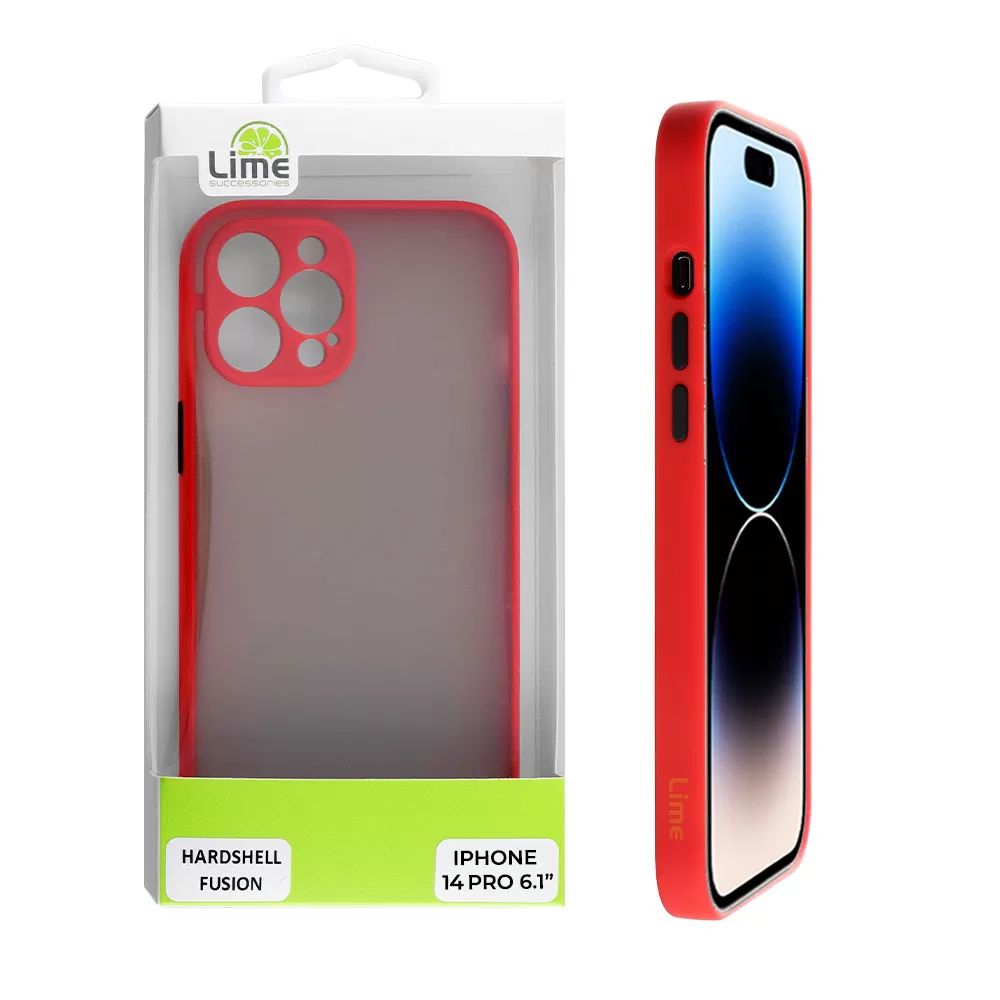 LIME HARDSHELL FUSION ΘΗΚΗ IPHONE 14 PRO 6.1in  FULL CAMERA PROTECTION RED WITH BLACK KEYS