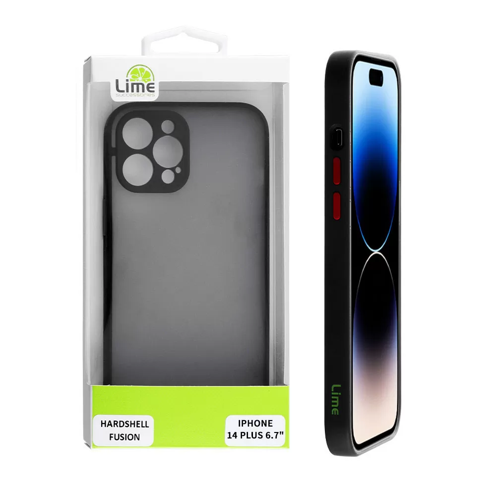 LIME HARDSHELL FUSION ΘΗΚΗ IPHONE 14 PLUS 6.7in  FULL CAMERA PROTECTION BLACK WITH RED KEYS