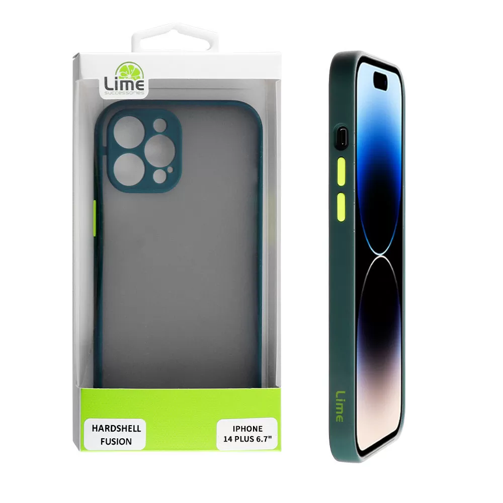 LIME HARDSHELL FUSION ΘΗΚΗ IPHONE 14 PLUS 6.7in  FULL CAMERA PROTECTION GREEN WITH YELLOW KEYS