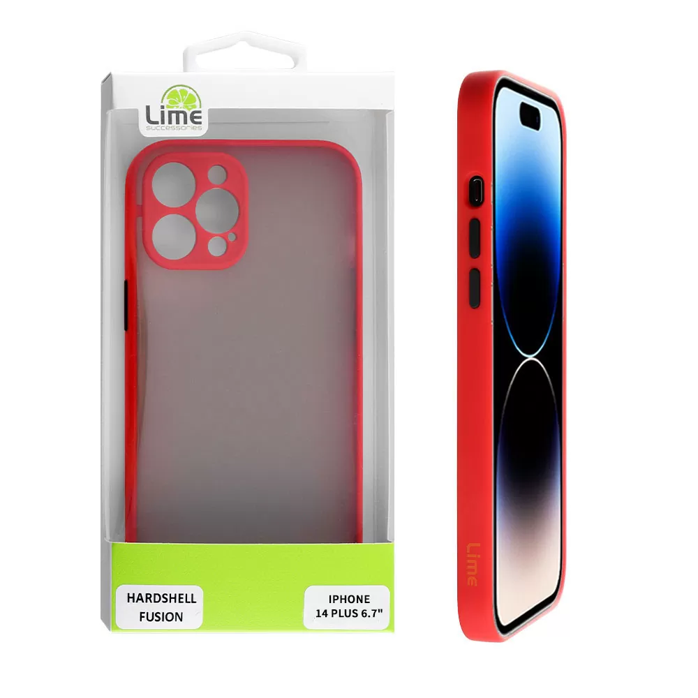 LIME HARDSHELL FUSION ΘΗΚΗ IPHONE 14 PLUS 6.7in  FULL CAMERA PROTECTION RED WITH BLACK KEYS