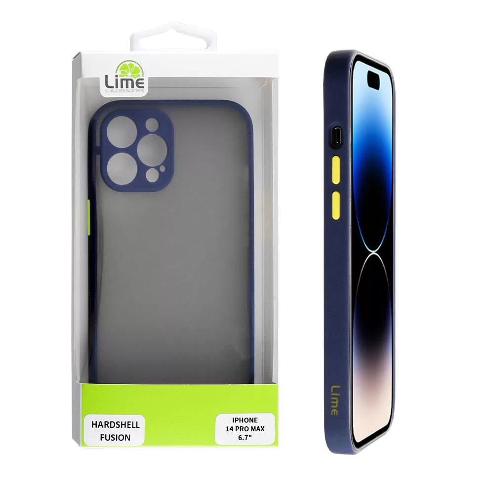 LIME HARDSHELL FUSION ΘΗΚΗ IPHONE 14 PRO MAX 6.7in  FULL CAMERA PROTECTION BLUE WITH YELLOW KEYS