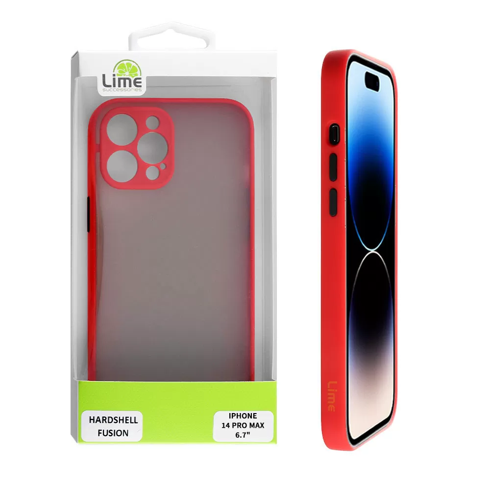 LIME HARDSHELL FUSION ΘΗΚΗ IPHONE 14 PRO MAX 6.7in  FULL CAMERA PROTECTION RED WITH BLACK KEYS