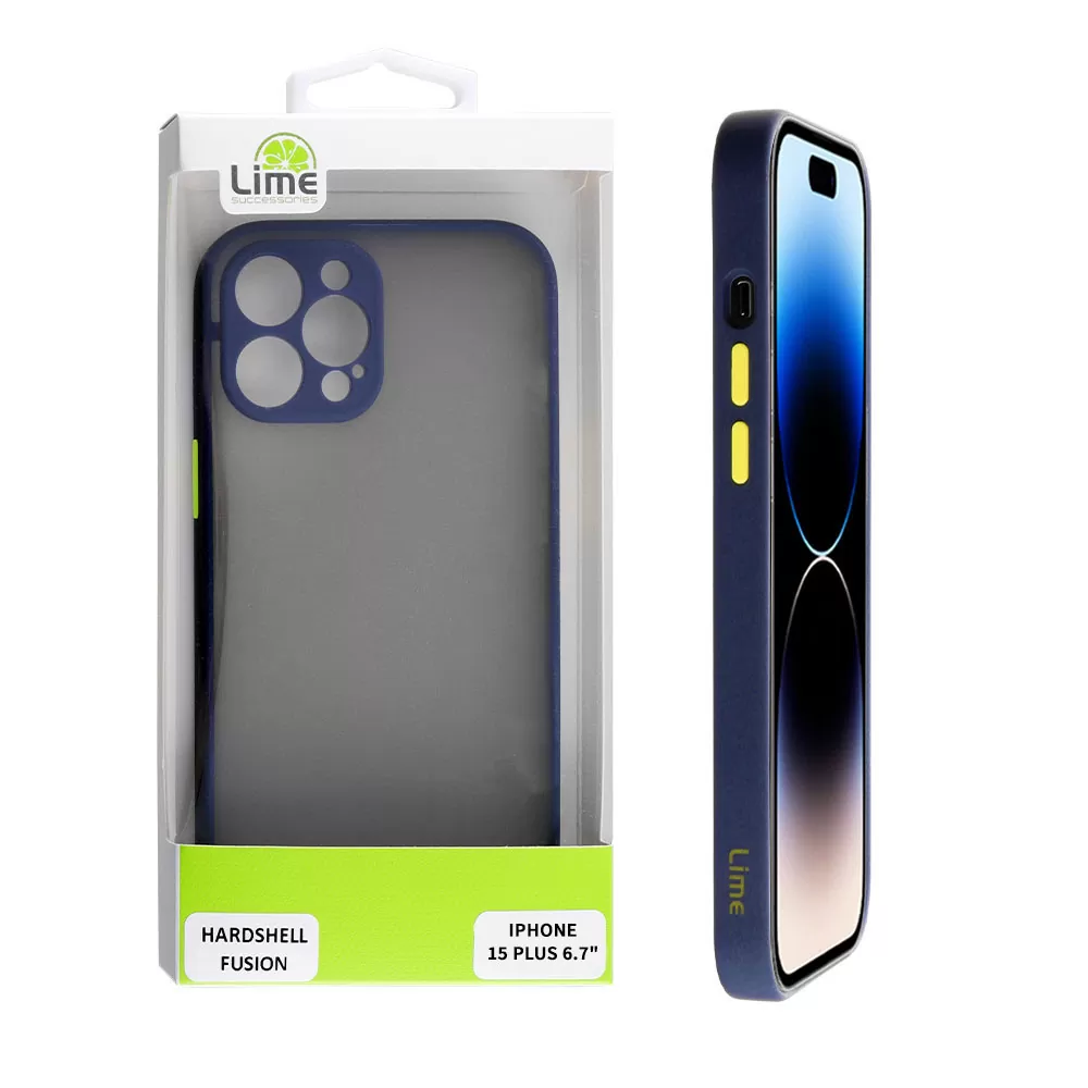 LIME HARDSHELL FUSION ΘΗΚΗ IPHONE 15 PLUS 6.7in  FULL CAMERA PROTECTION BLUE WITH YELLOW KEYS