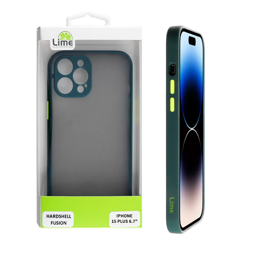 LIME HARDSHELL FUSION ΘΗΚΗ IPHONE 15 PLUS 6.7in  FULL CAMERA PROTECTION GREEN WITH YELLOW KEYS