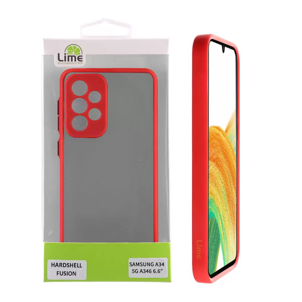 LIME HARDSHELL FUSION ΘΗΚΗ SAMSUNG A34 5G A346 6.6in  FULL CAMERA PROTECTION RED WITH BLACK KEYS