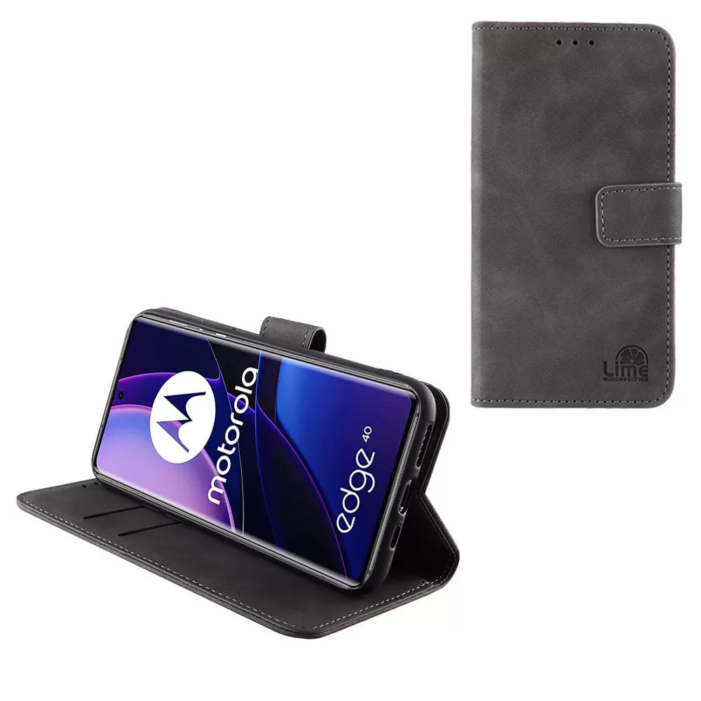 LIME ESSENTIAL ΘΗΚΗ MOTOROLA MOTO EDGE 40 5G 6.55in  MAGNET BOOK STAND CLIP GREY