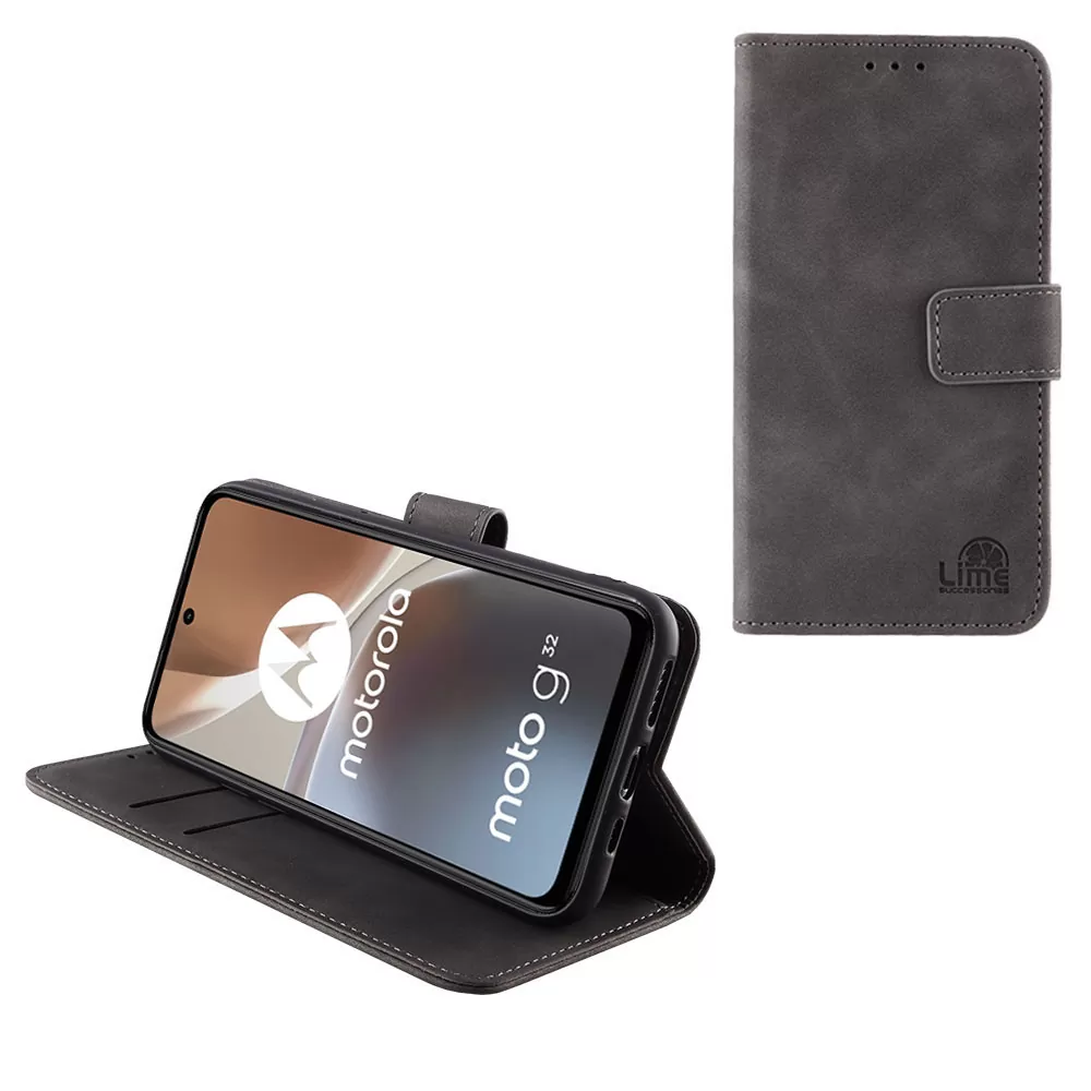 LIME ESSENTIAL ΘΗΚΗ MOTOROLA MOTO G32 6.5in  MAGNET BOOK STAND CLIP GREY