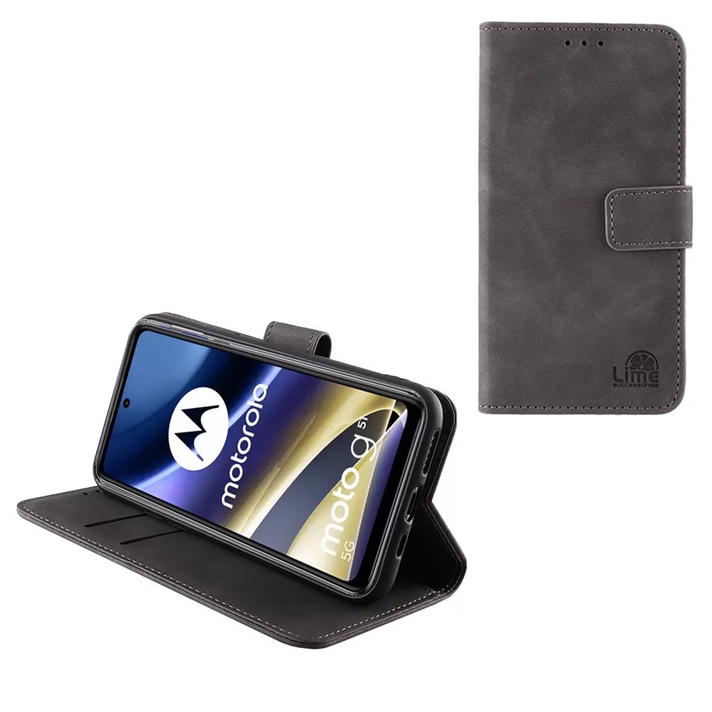 LIME ESSENTIAL ΘΗΚΗ MOTOROLA MOTO G51 6.5in  MAGNET BOOK STAND CLIP GREY