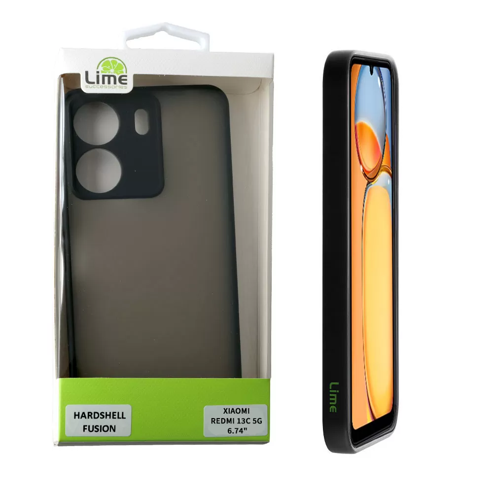 LIME HARDSHELL FUSION ΘΗΚΗ XIAOMI REDMI 13C 5G 6.74in  FULL CAMERA PROTECTION BLACK WITH RED KEYS