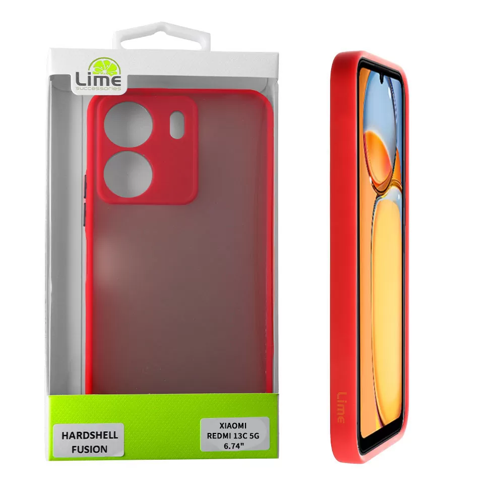LIME HARDSHELL FUSION ΘΗΚΗ XIAOMI REDMI 13C 5G 6.74in  FULL CAMERA PROTECTION RED WITH BLACK KEYS