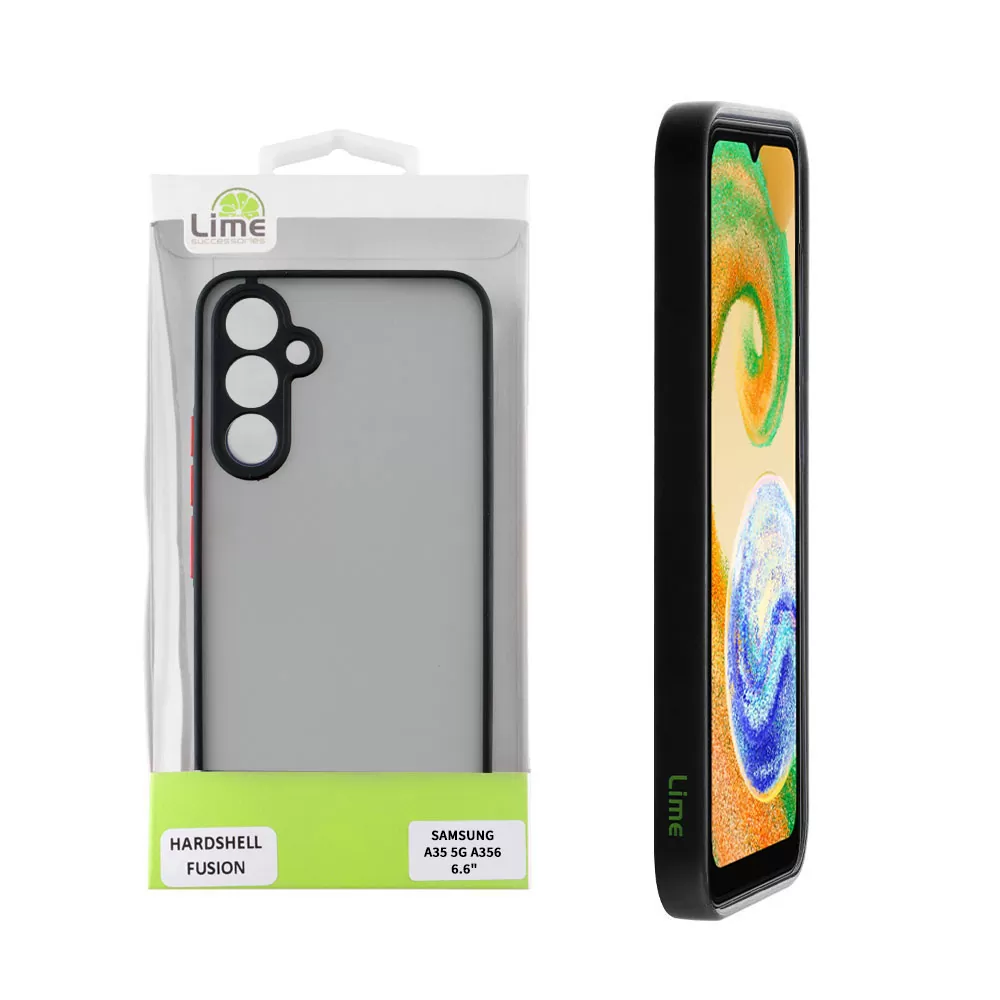 LIME HARDSHELL FUSION ΘΗΚΗ SAMSUNG A35 5G A356 6.6in  FULL CAMERA PROTECTION BLACK WITH RED KEYS